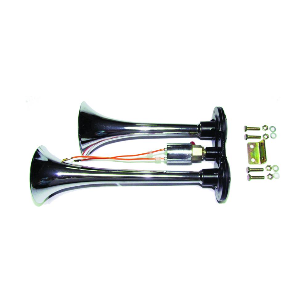 2 Round Chrome Trumpet Air Horn - 12/24 Volt Train Horn | F224767