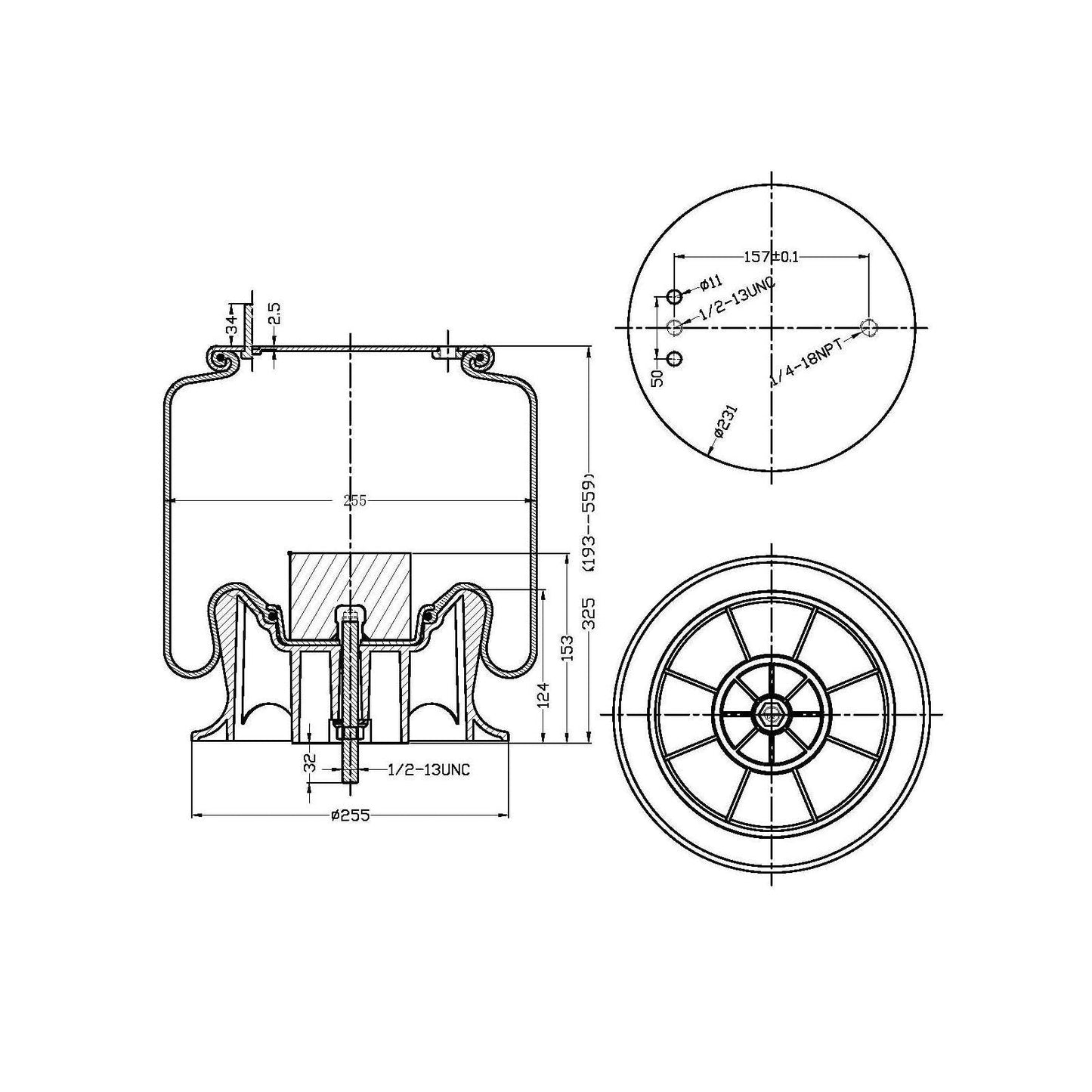 F245581 | AIR SPRING | Replace 9375 | 1R12-404 | 57QL414M | 50899-002L | FAS-0696