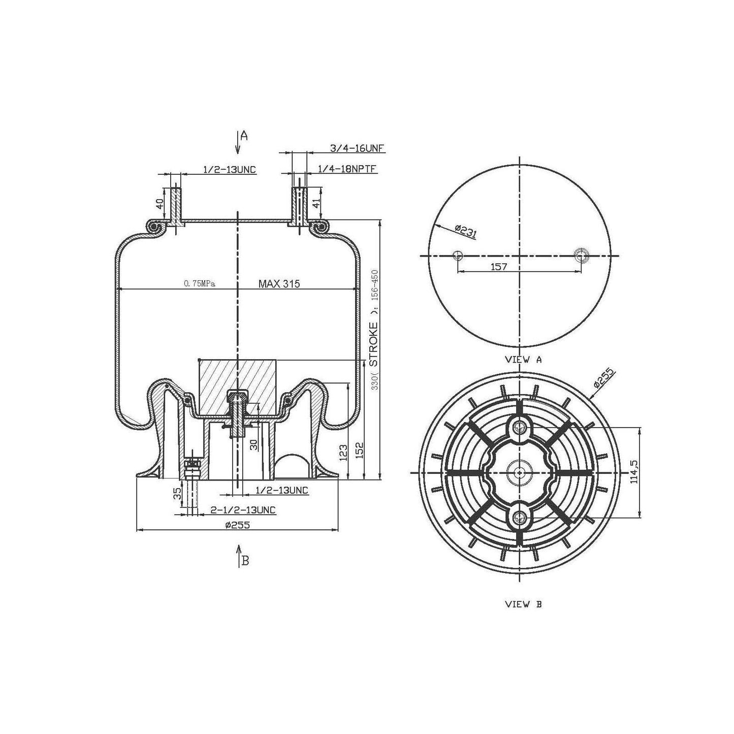 F245582 | AIR SPRING | Replace 9466 | 1R12-365| 57QL411M | 49048-002L | FAS-0681