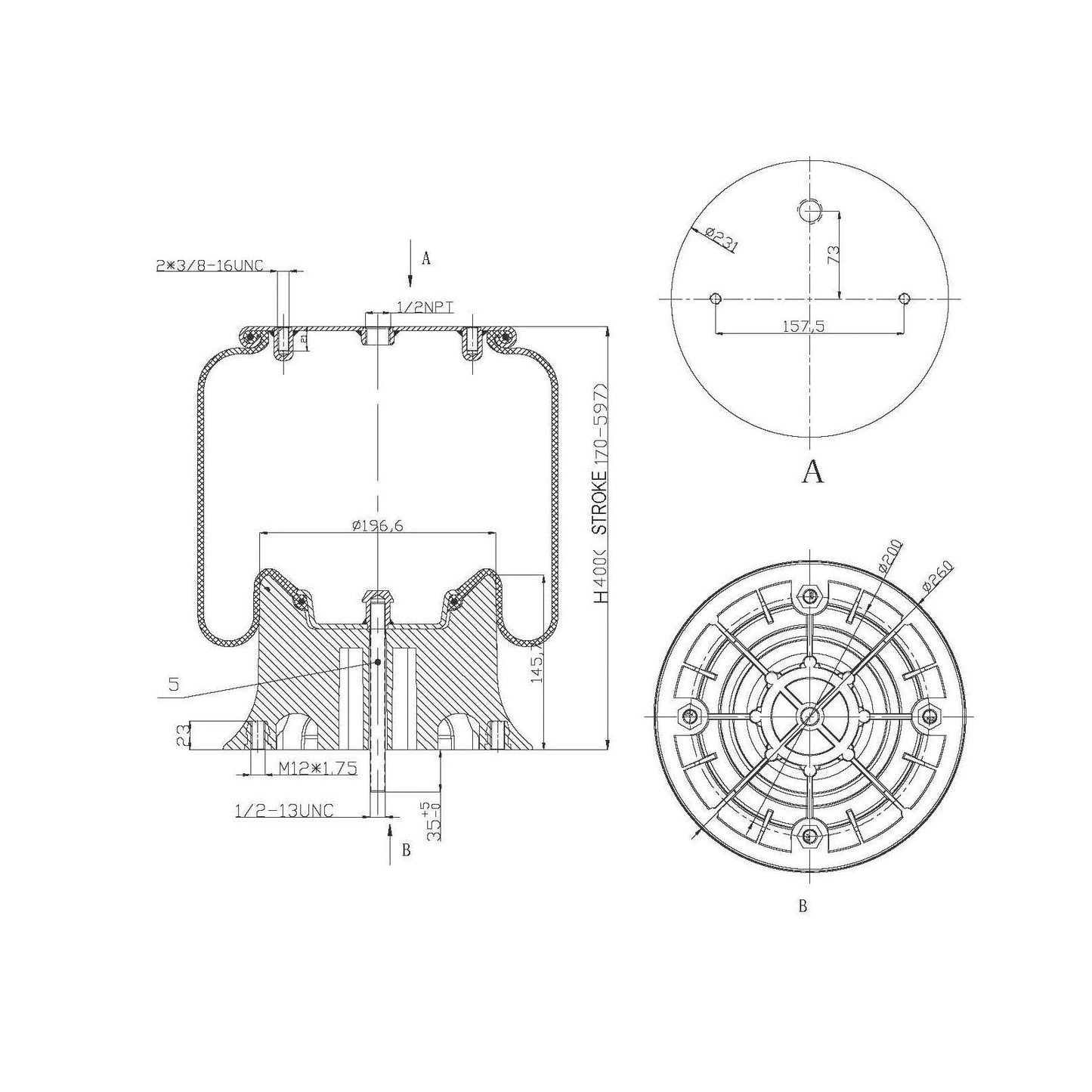 F245596 | AIR SPRING 8852, 1R12-568 | Replace FAS-0607