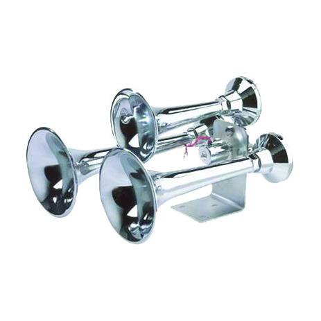 3 Round Chrome Trumpet Air Horn - 12/24 Volt Train Horn | F224768