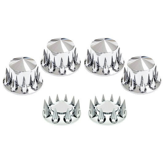 Chrome Front/Rear Cone Style Axle Cover Kit w/33 Mm Thread-On Spike Nuts Covers | F247510