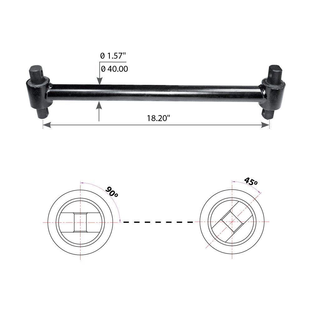 Fortpro Torque Rod with Bushing Compatible with Freightliner 4" Spring FH34-38 Series Trucks Replaces 16-09864-000, 16-1042000-1 | F317226