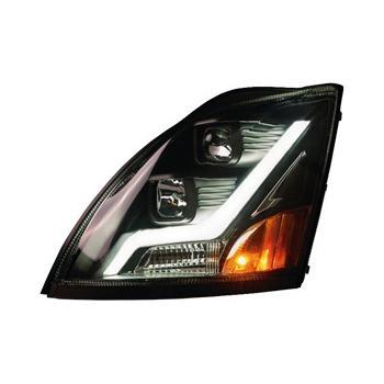 Black Housing Headlight W/Led Light Bar For Volvo Vn/Vnl - Driver Side