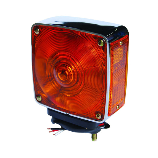 Chrome Square Pedestal Incandescent Light With Amber/Red Lens - Passenger Side | F235252